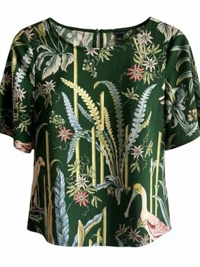 Ann Taylor Dark Green Botanical Print Blouse